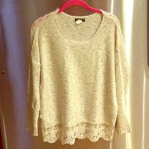 Venus cream sweater with lace trim